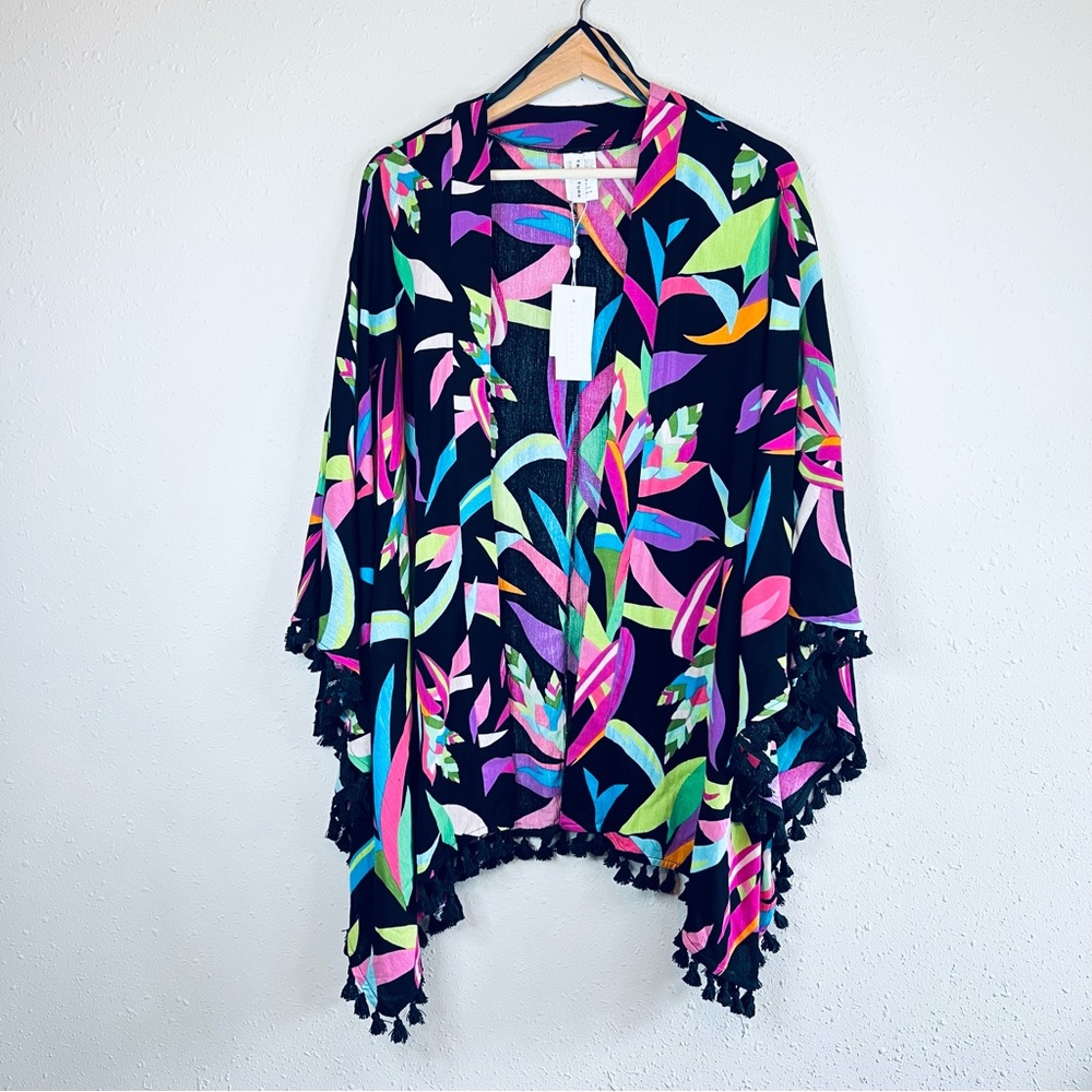 Trina Turk Birds Of Paradise Fringe Kimono Swim Cover Up One Size NWT - Picture 6 of 13